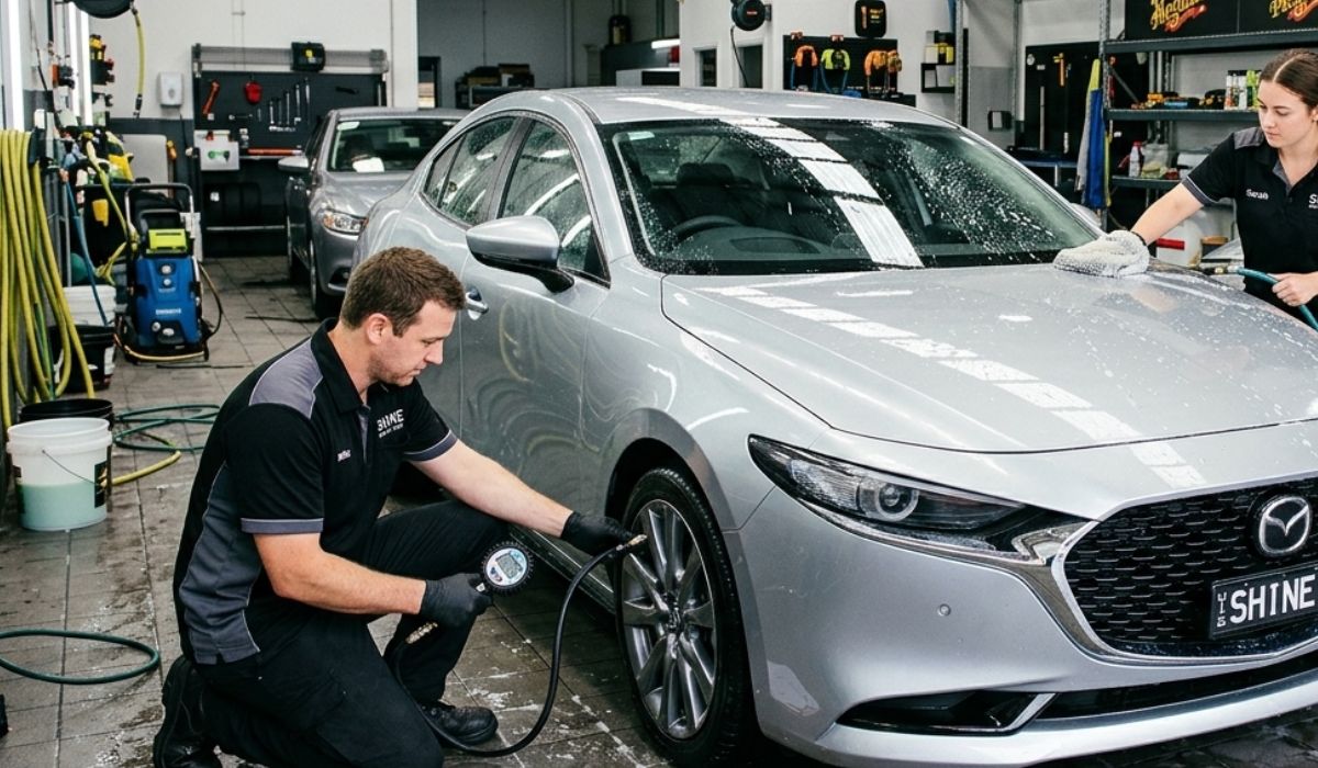 Preparing a vehicle for shipping with cleaning and inspection for safe transport.