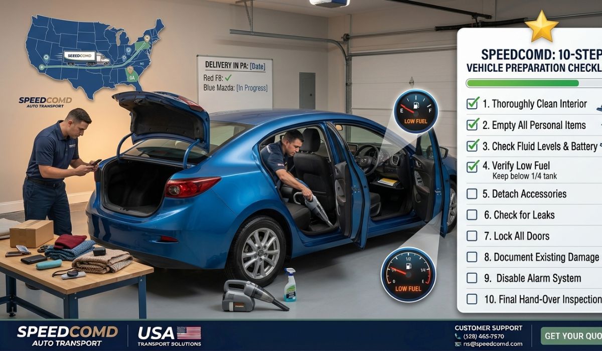Preparing vehicle for Georgia to Pennsylvania auto transport shipping process