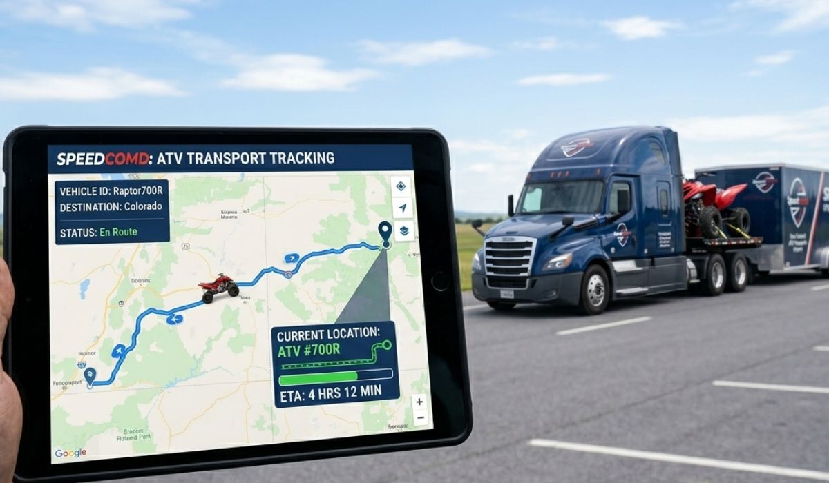 Real-time ATV transport tracking by Speedcomd showing GPS route for safe and timely delivery