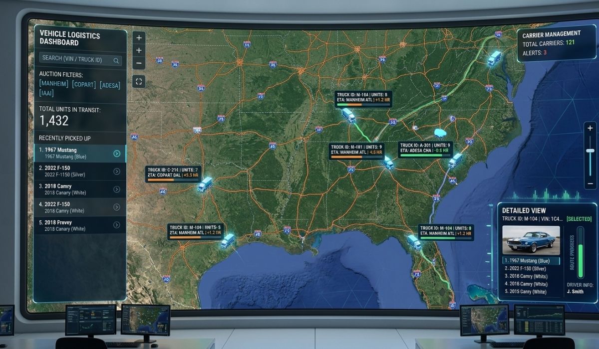 Real-time tracking of auction vehicles using digital platform
