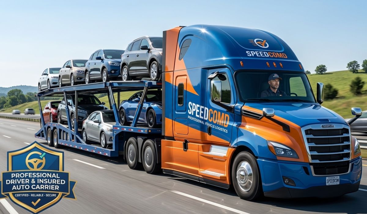 SpeedComd vehicle transport service showing reliable and insured Minnesota to New York car shipping