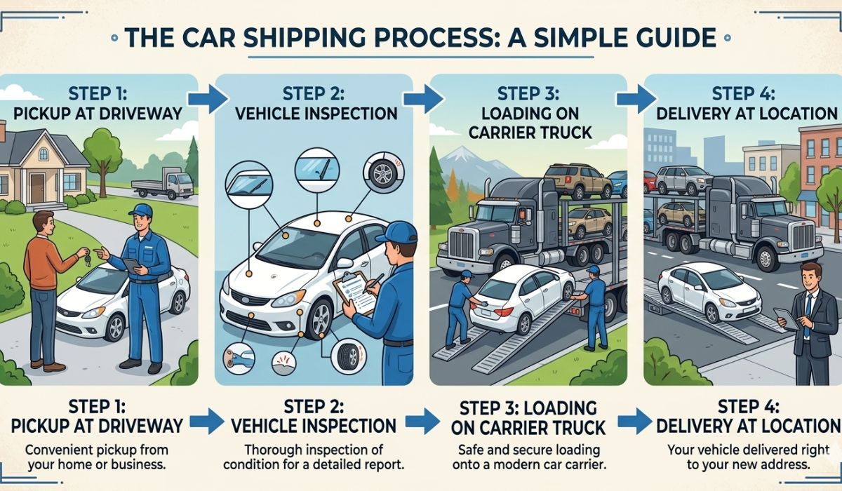Step-by-step car shipping process from pickup to delivery