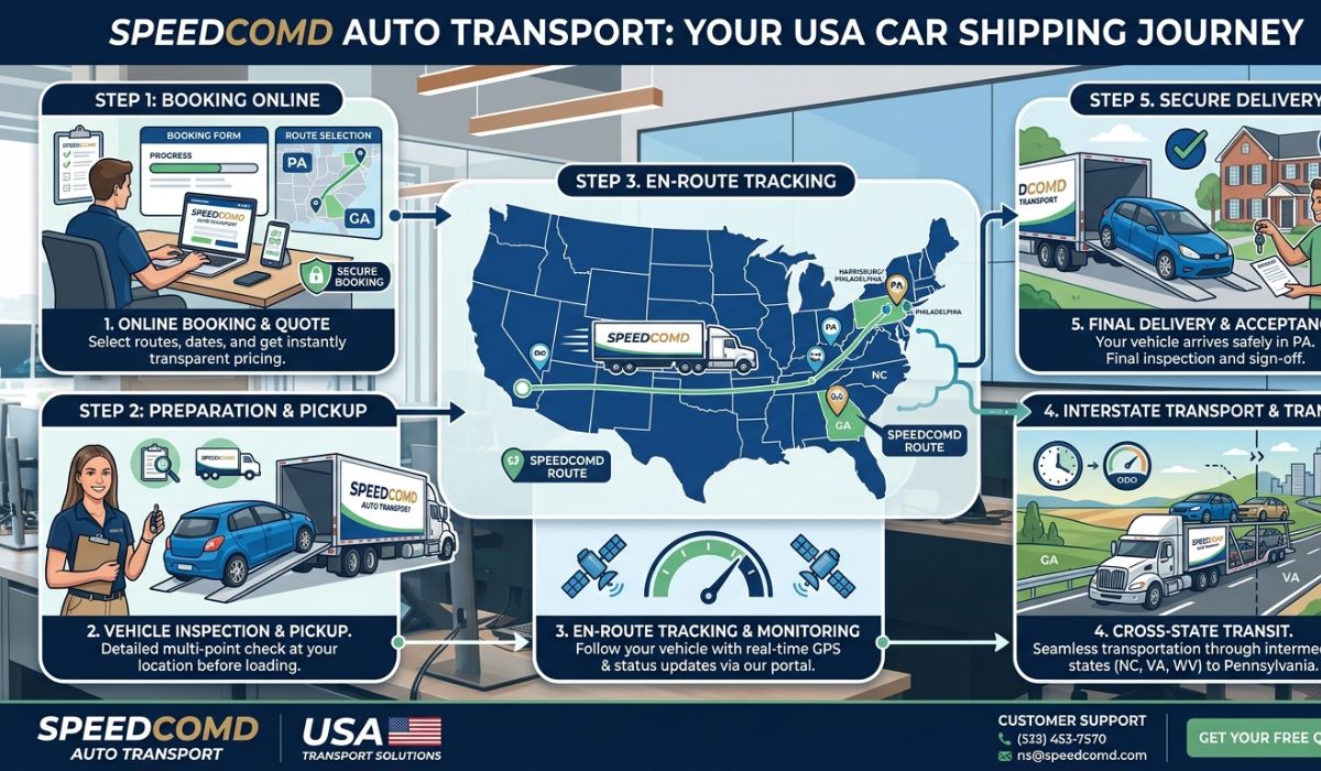 Step by step Georgia to Pennsylvania auto transport process from booking to delivery