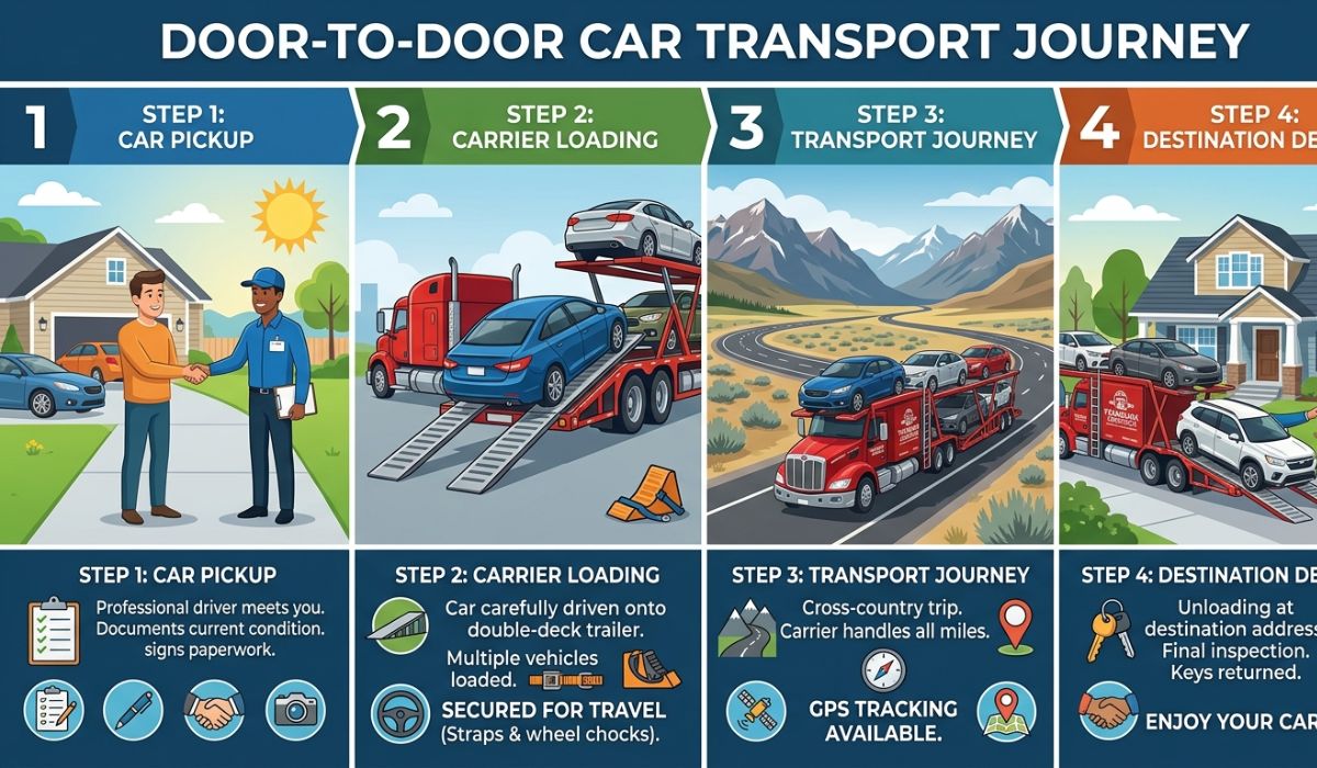Step by step process of California to Michigan car shipping service from pickup to delivery