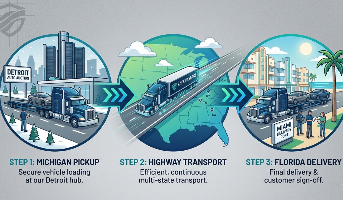 Step-by-step process of michigan to florida auto transport from pickup to delivery