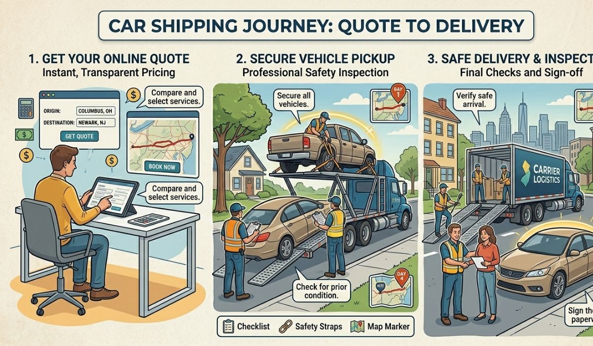 Step-by-step vehicle shipping process from Ohio to New Jersey