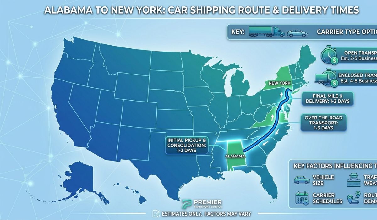 transit time for alabama to new york auto transport route map