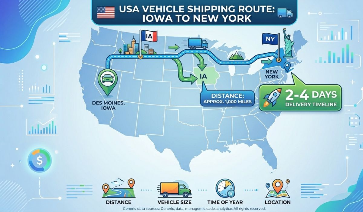 transit time map for iowa to new york car transport route