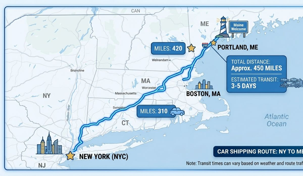 transit time route map new york to maine car shipping