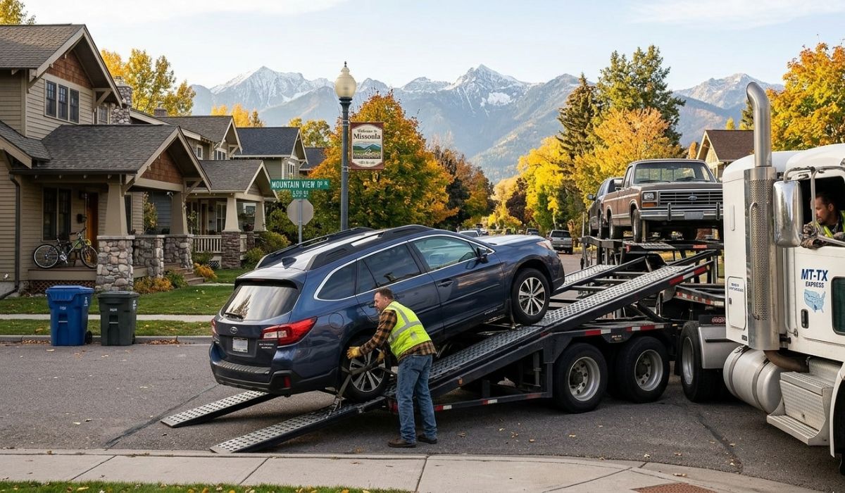 Vehicle being picked up for door-to-door car shipping in Montana