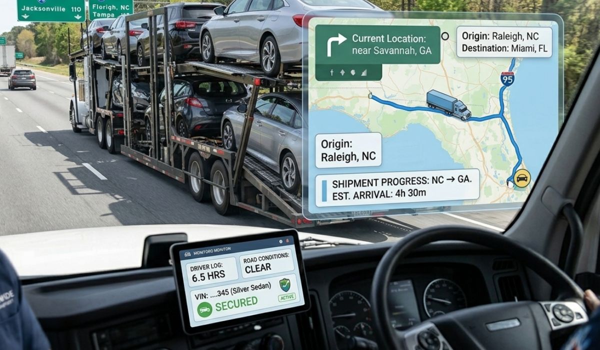 Vehicle being shipped from North Carolina to Florida with GPS tracking during transport.
