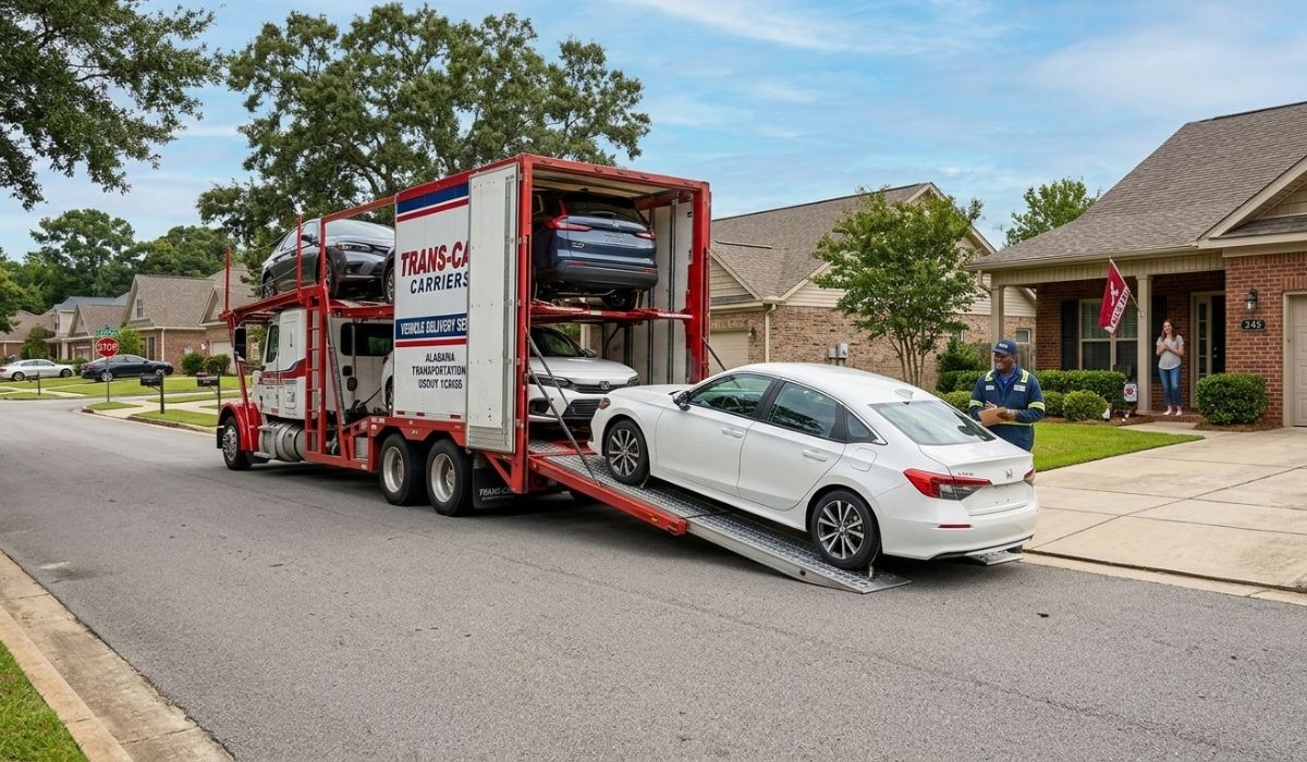 Vehicle delivery process in Alabama with door-to-door auto transport services.