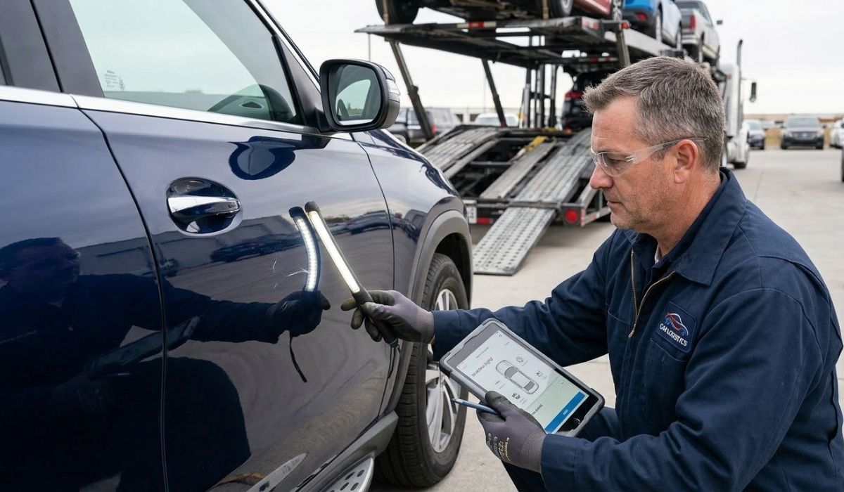 Vehicle inspection before Montana to Texas car shipping.