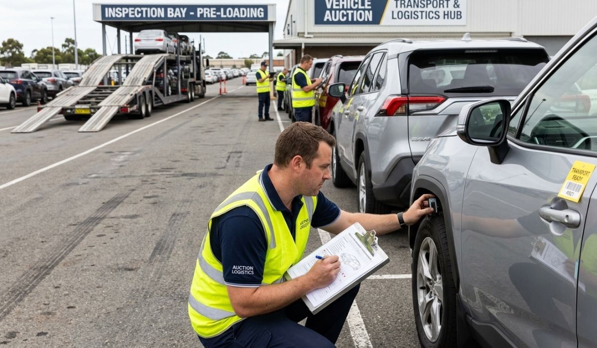 Vehicle inspection process before auction transport services pickup