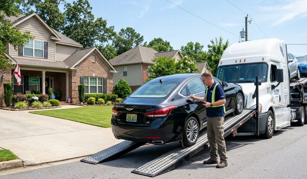 Vehicle pickup for Alabama to Texas auto transport with inspection by driver