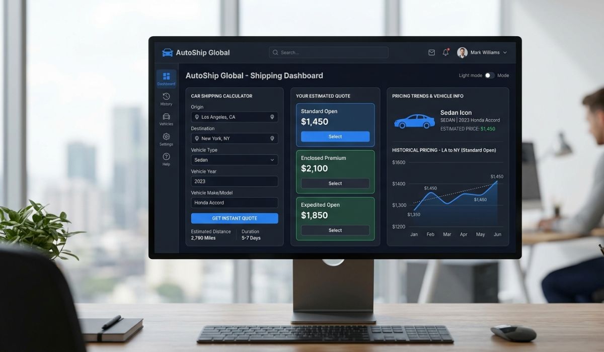 Austin auto transport cost calculator showing car shipping pricing estimate