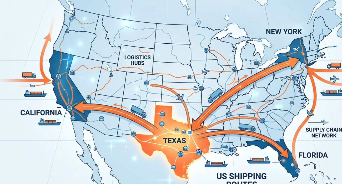 car shipping routes texas across usa map