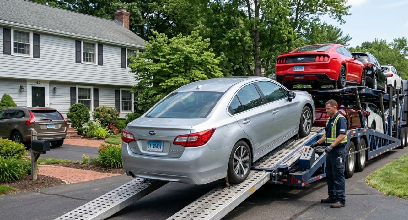 Door to door car shipping pickup service in Connecticut residential area