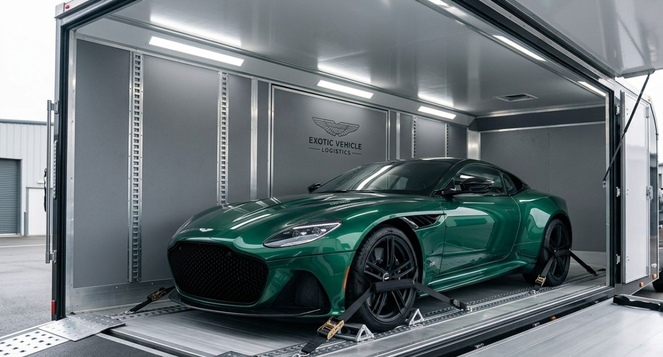 Enclosed car transport protecting luxury vehicle during shipping