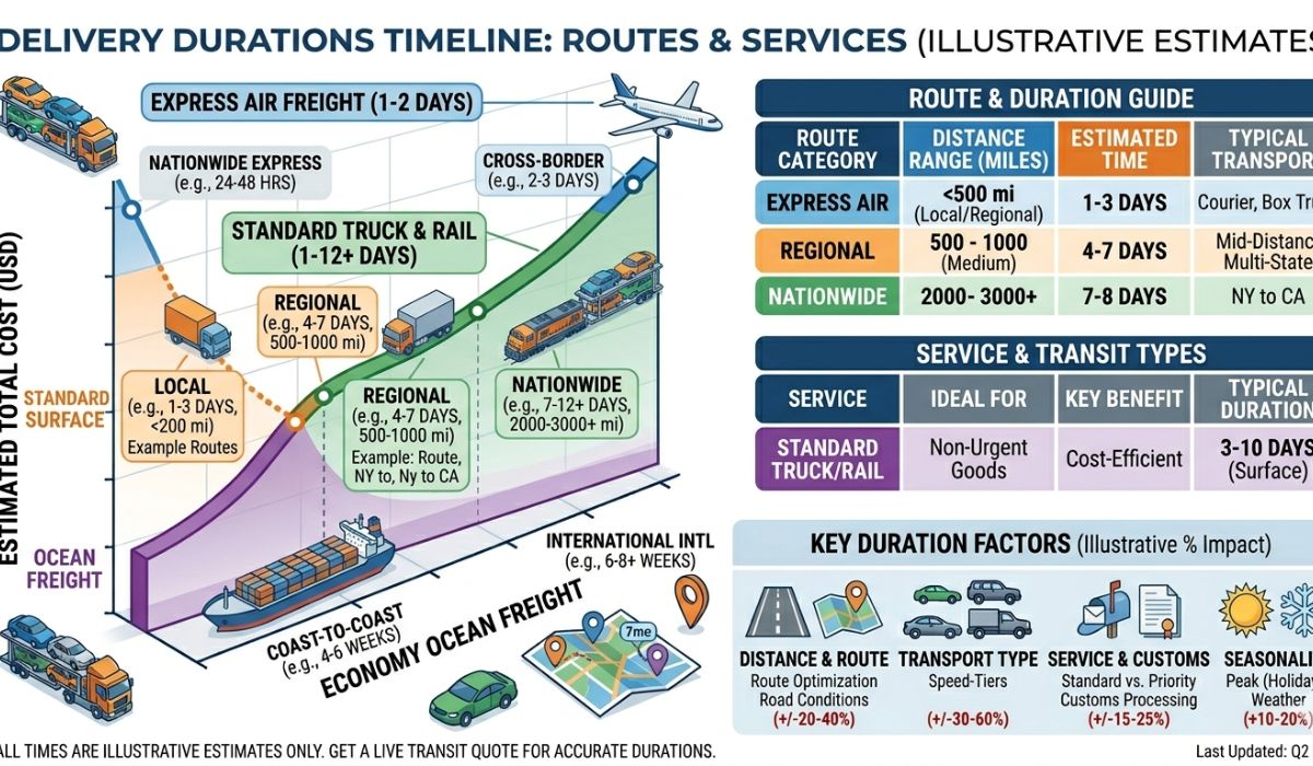 graphic showing delivery durations across different routes