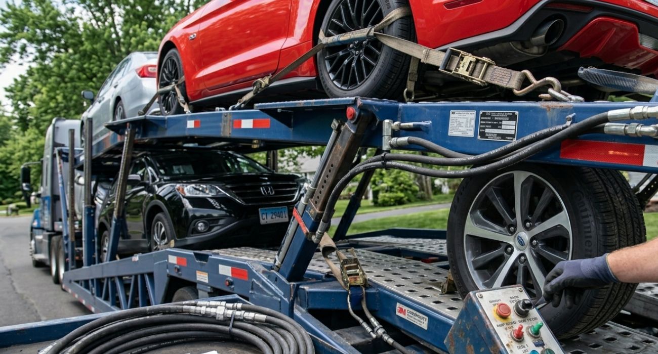 Open car transport loading process for auto shipping Connecticut