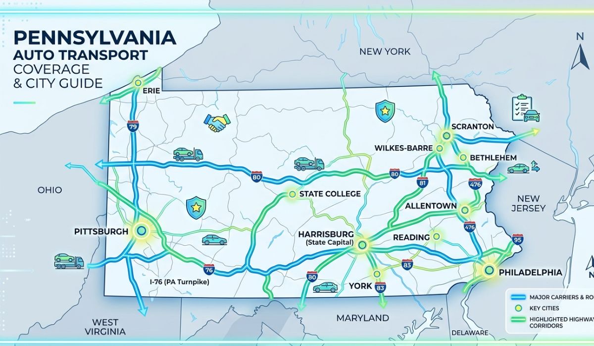 philadelphia auto transport service coverage map pennsylvania