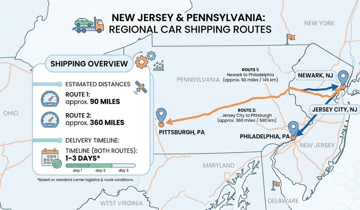 popular car shipping routes new jersey to pennsylvania
