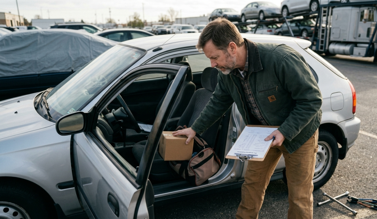 Preparing a vehicle for car shipping in Phoenix with inspection checklist.