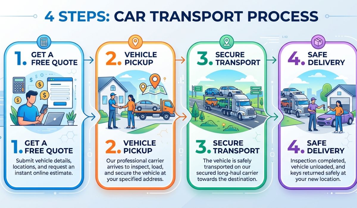 Step-by-step Austin auto transport process explaining how car shipping works