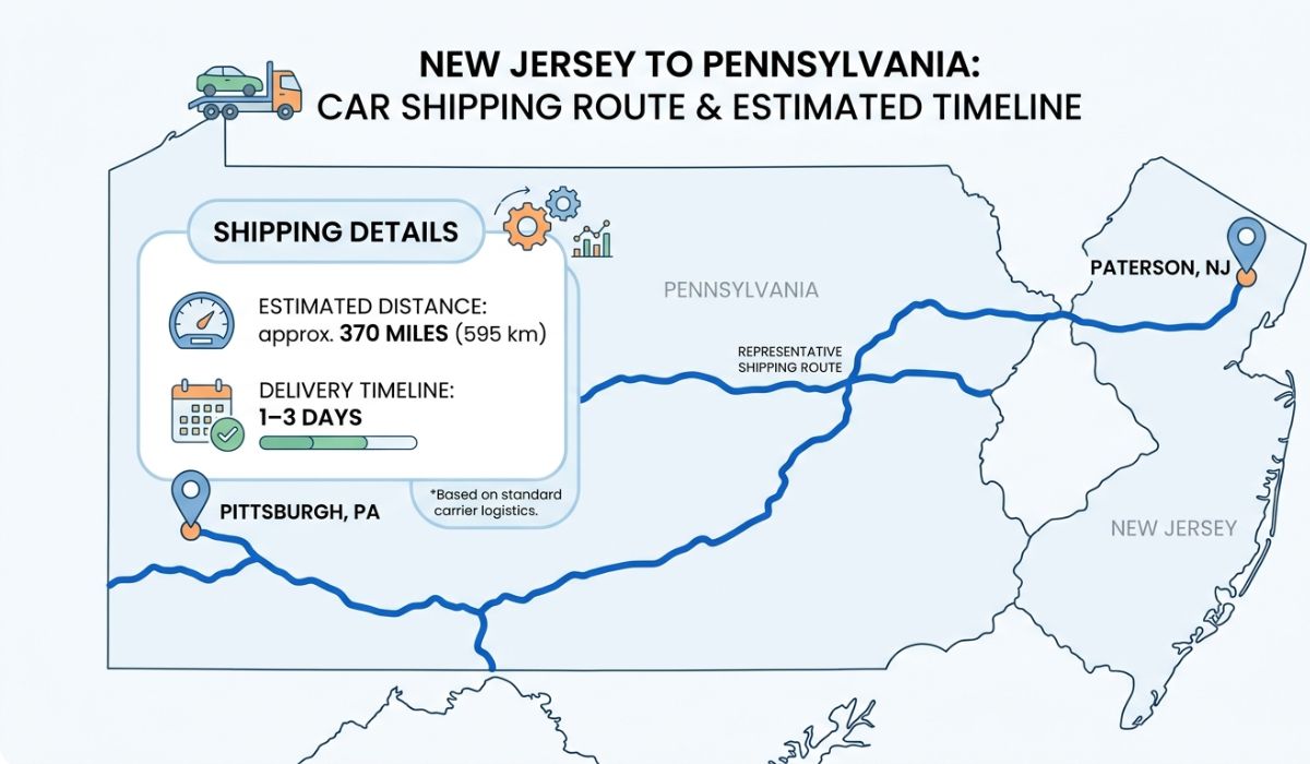 transit time car shipping new jersey to pennsylvania route map