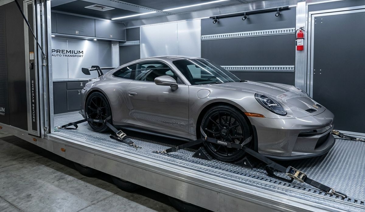Enclosed auto transport vehicle safely shipped from Michigan to California