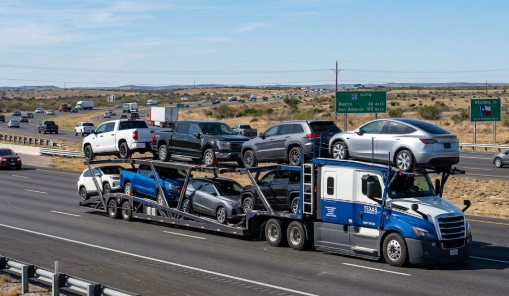Professional auto transport carrier loading vehicle for Florida to New Mexico car shipping service with SpeedComd