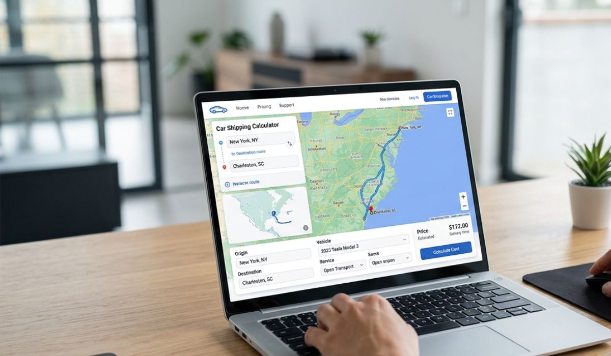 SpeedComd instant car shipping quote calculator showing Florida to New Mexico auto transport pricing estimate