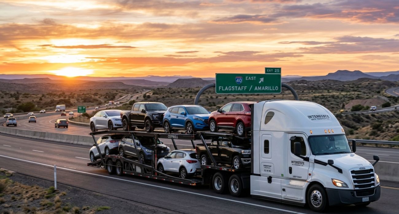 California to North Carolina car shipping truck on interstate highway