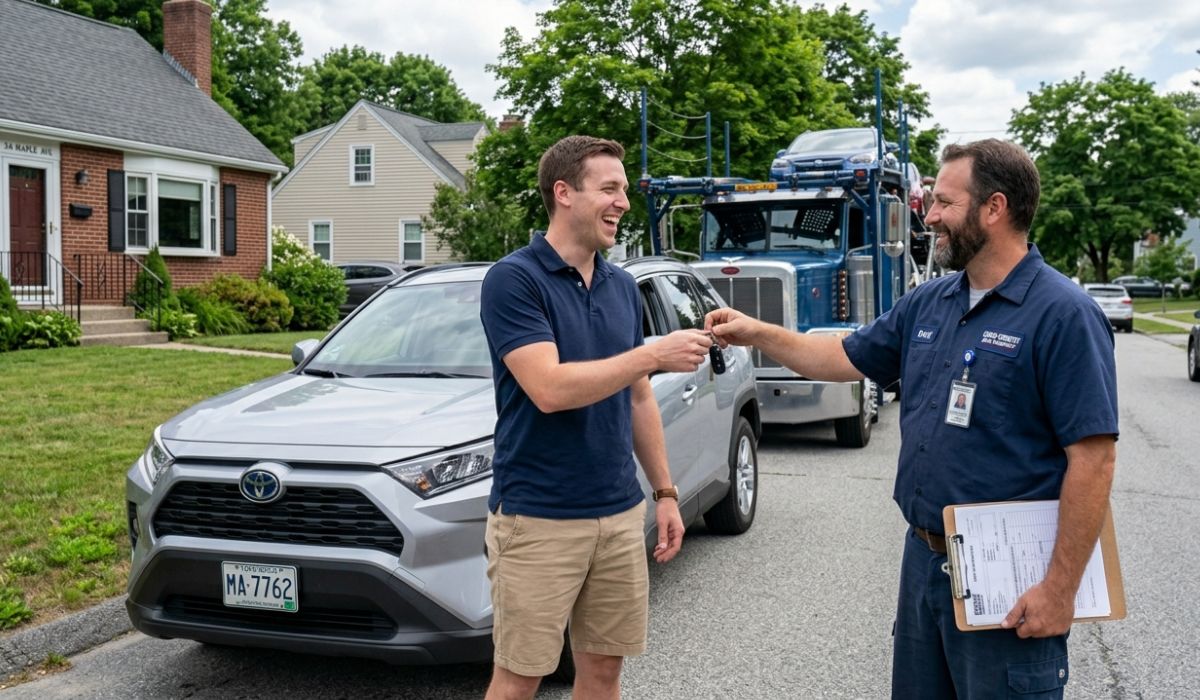 Car delivered at home through door to door auto shipping service USA transport company