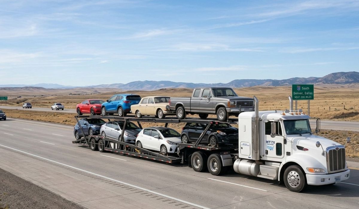 Chicago to Houston car shipping transport truck on major Texas highway