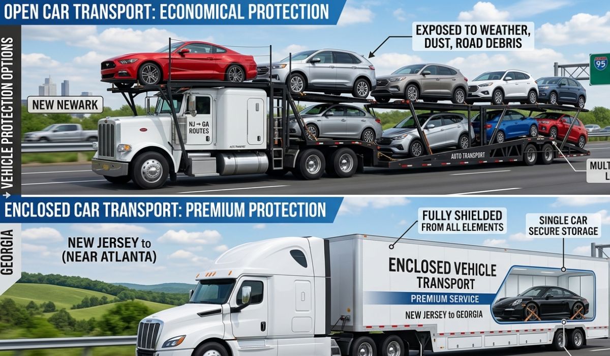 Comparison between open carrier truck and enclosed auto transport trailer