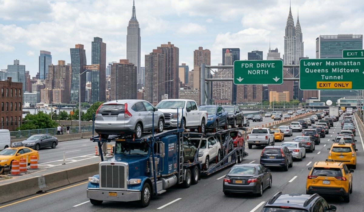 cross country car shipping truck traveling long distance USA highway