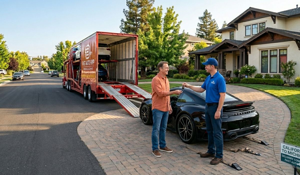 Door to door car shipping Georgia pickup service loading vehicle for long distance transport