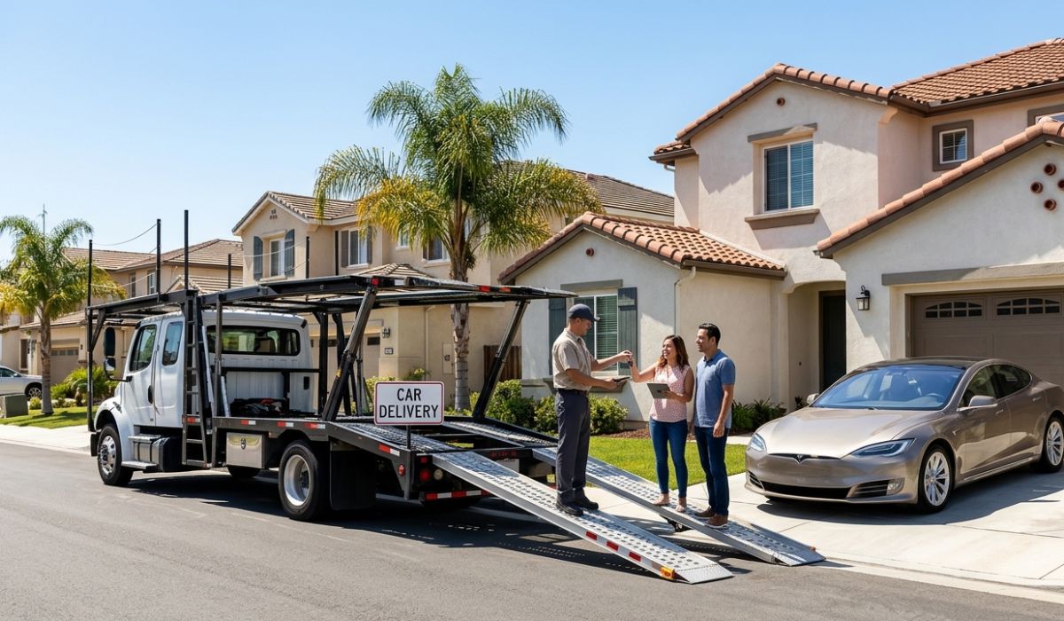 Door-to-door Vermont to California car shipping delivery at residential home in California.