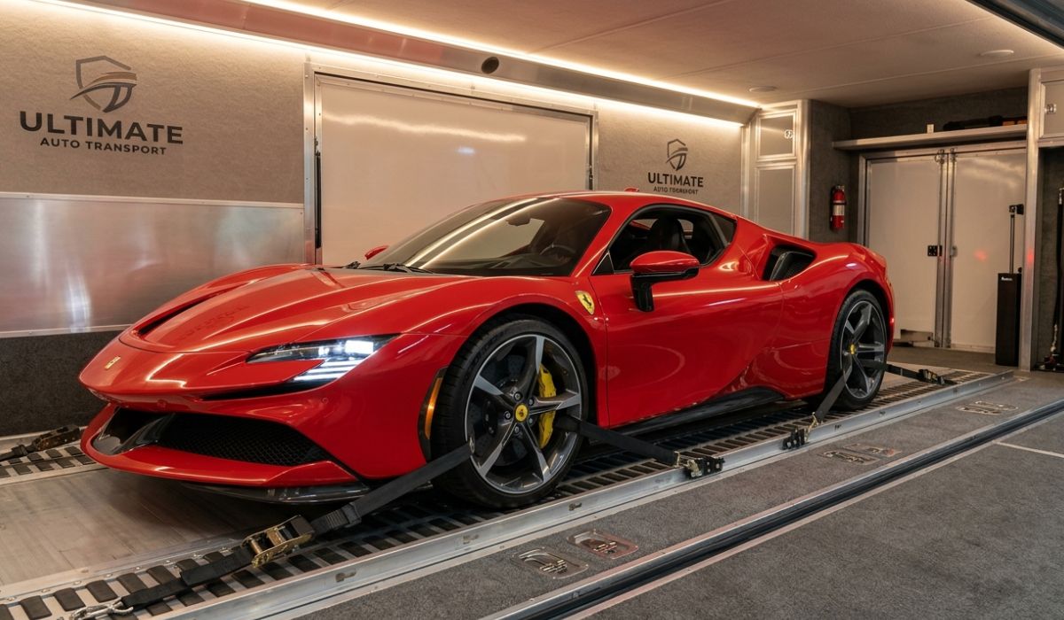 Enclosed auto transport service carrying luxury car for North Carolina to California car shipping protection and safety