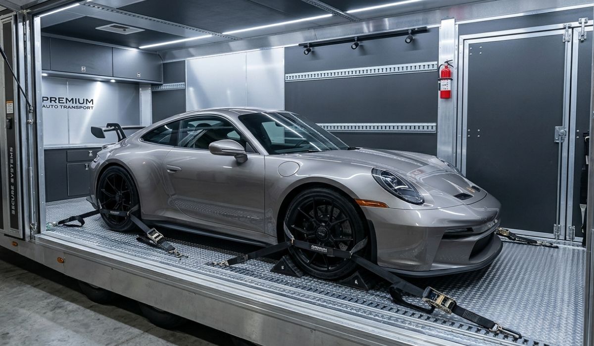 Enclosed auto transport trailer used for luxury car shipping from Minnesota ensuring maximum protection during nationwide vehicle delivery