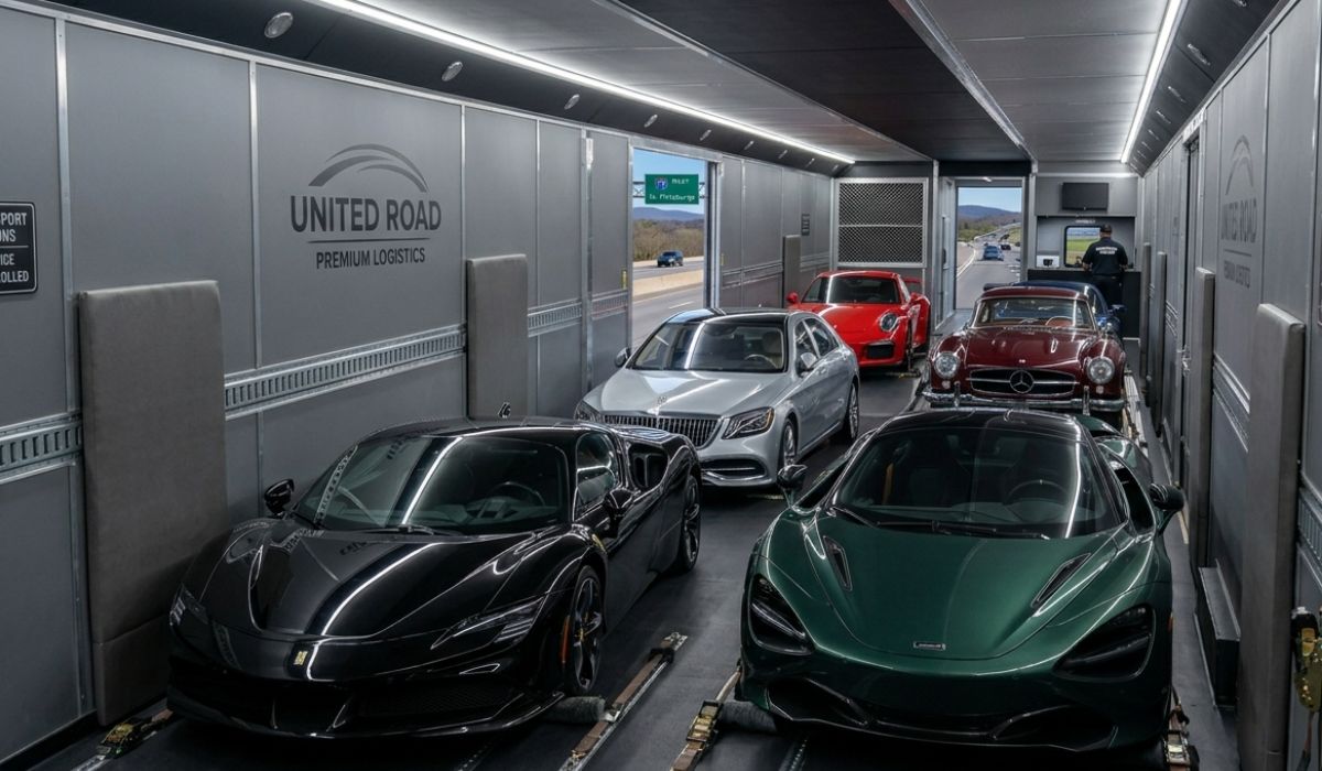 Enclosed car shipping Florida to North Dakota protecting luxury car inside covered transport trailer during interstate delivery