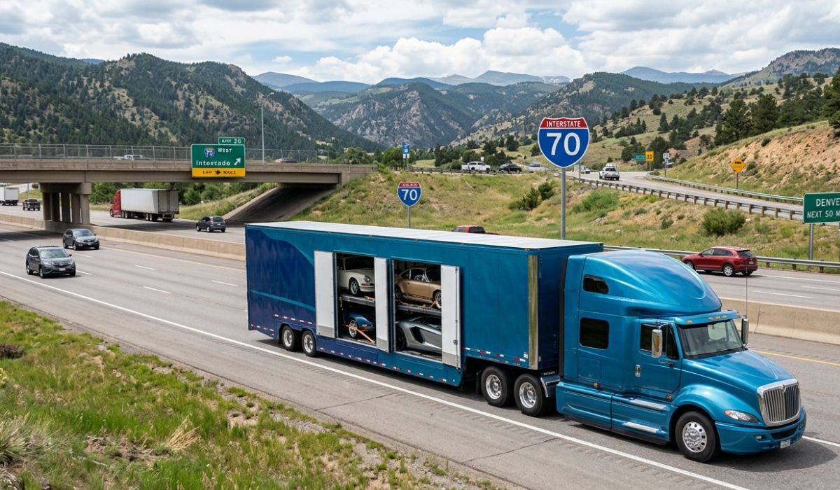 Enclosed Vermont to California car shipping truck ensuring safe vehicle transport protection.