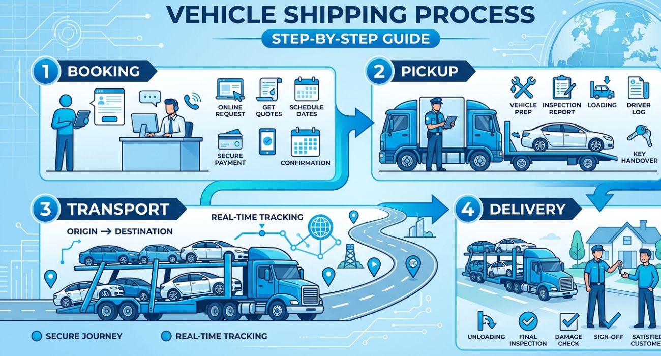 Florida to Indiana auto transport process illustration