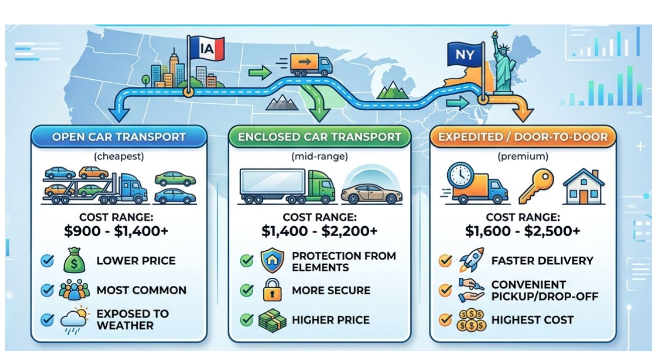 Infographic showing cost to ship a car based on distance in the USA