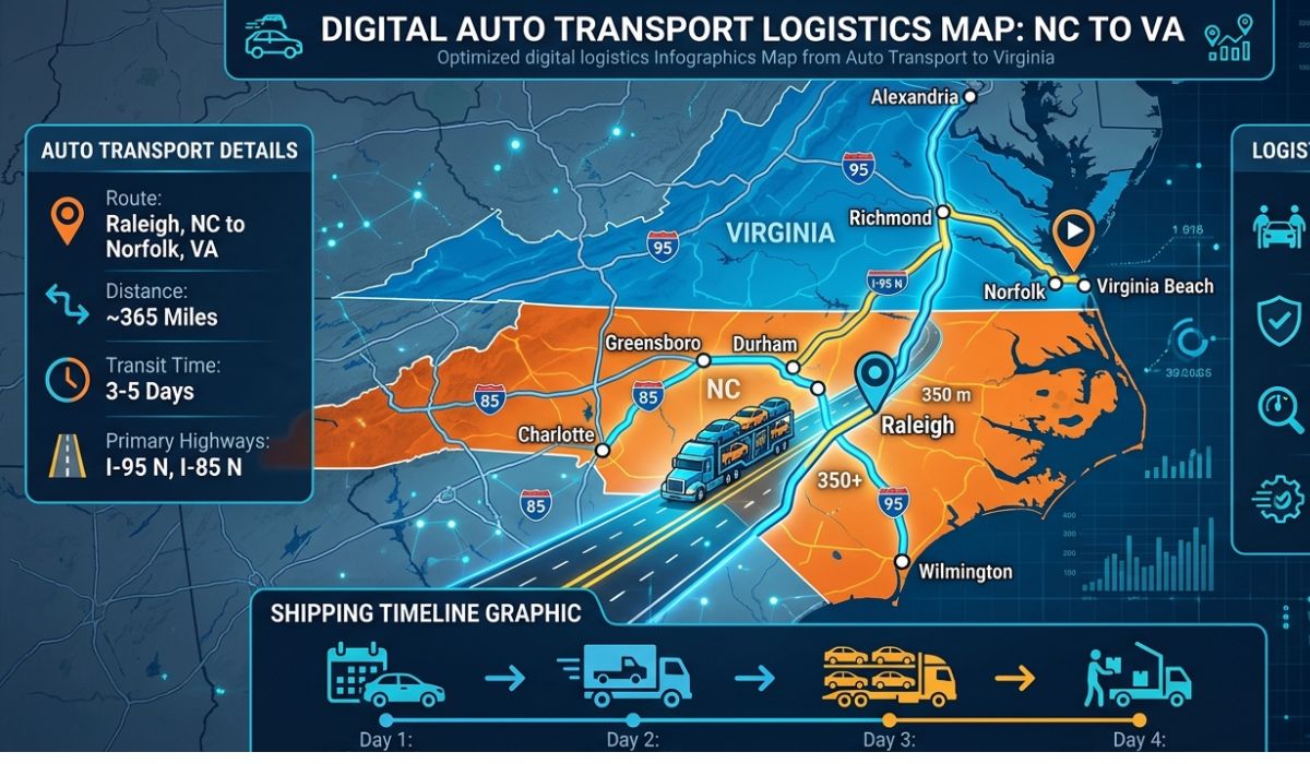 North Carolina to Virginia auto transport transit route