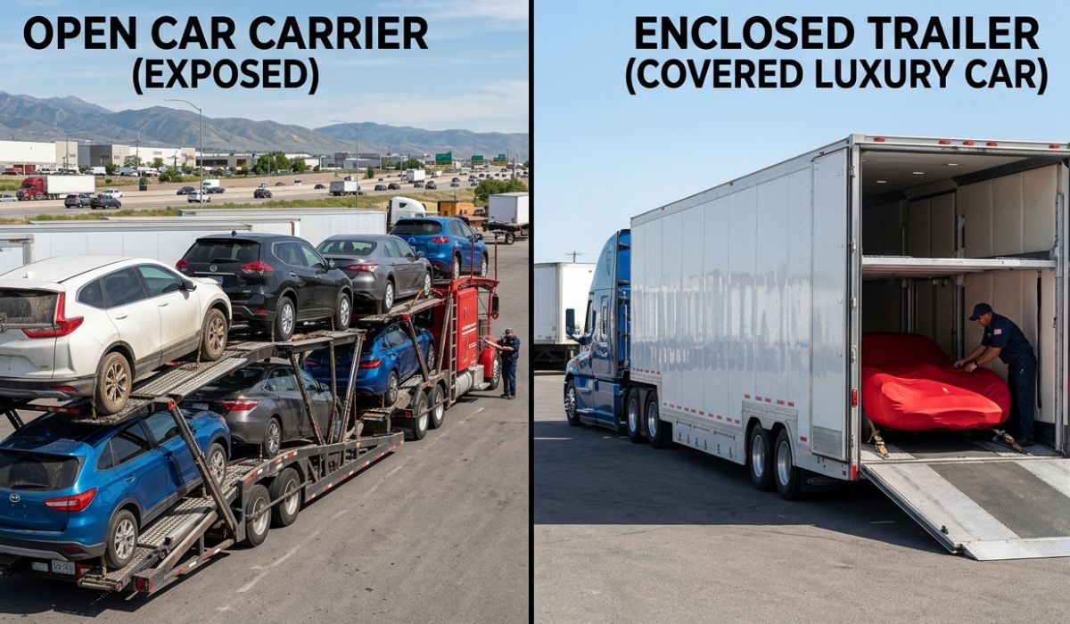 Open and enclosed car transport trailers for New York to Mississippi vehicle shipping comparison