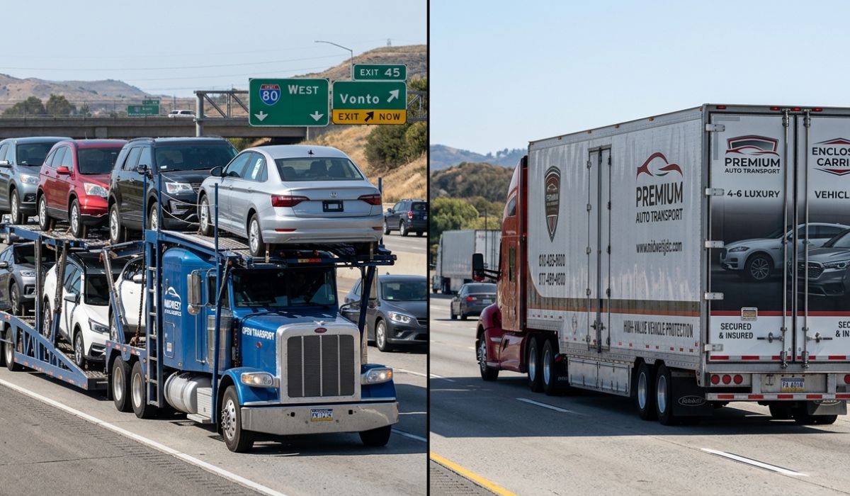 Open and enclosed Oklahoma auto transport carriers moving cars safely across interstate highways for nationwide vehicle shipping