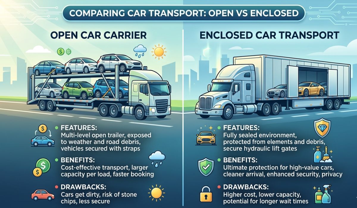 open vs enclosed car shipping Vermont to Florida comparison